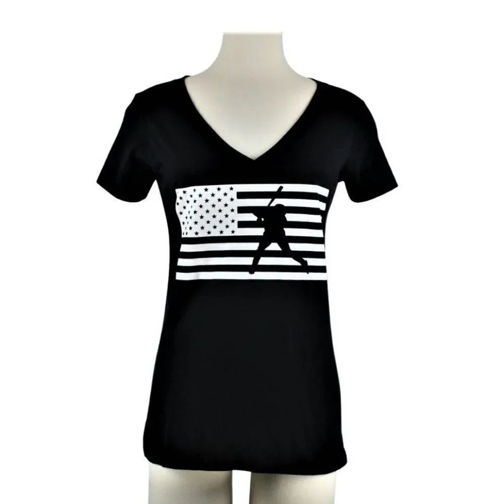 NEXT LEVEL T-Shirt Law Enforcement Support Baseball Graphic Black Women's Sz Med